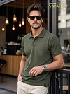 Deep Olive Acid Wash Polo T-shirt