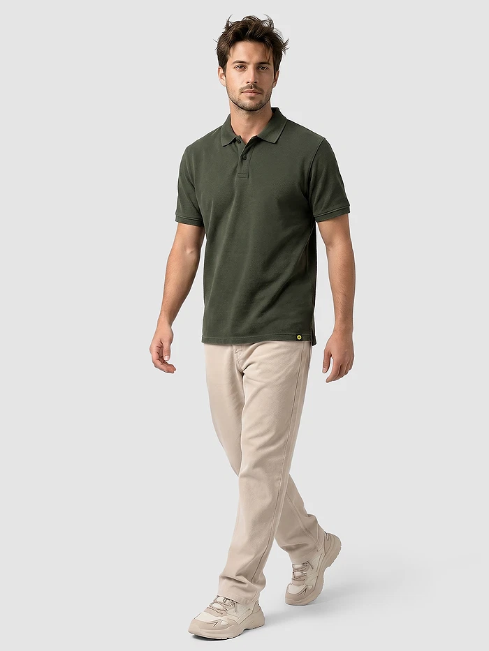 Deep Olive Acid Wash Polo T-shirt