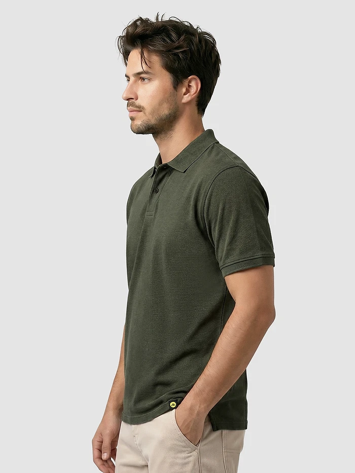 Deep Olive Acid Wash Polo T-shirt