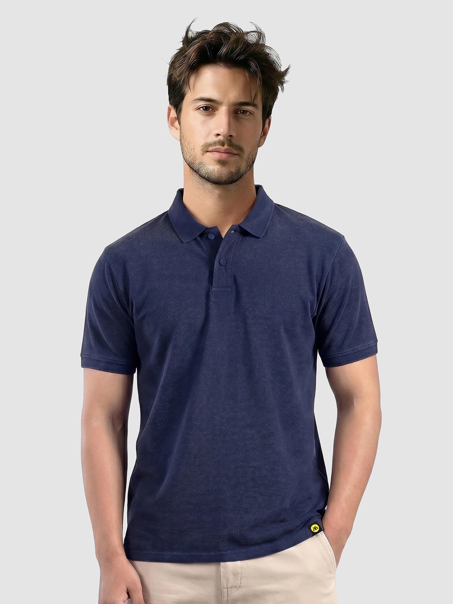 Denim Blue Acid Wash Polo T-shirt