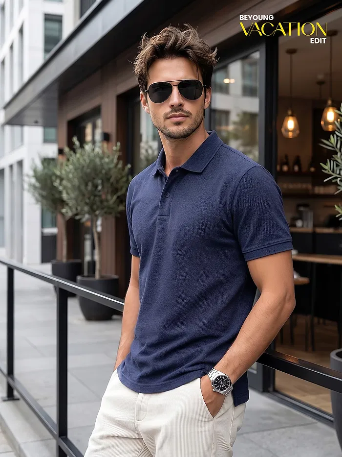 Denim Blue Acid Wash Polo T-shirt