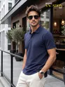 Denim Blue Acid Wash Polo T-shirt