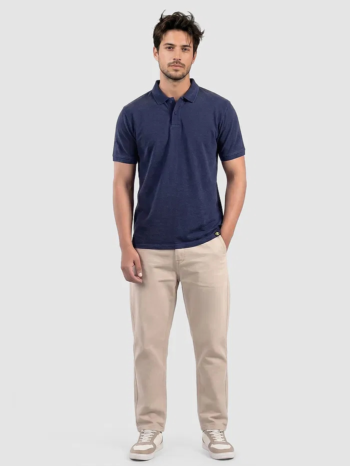 Denim Blue Acid Wash Polo T-shirt