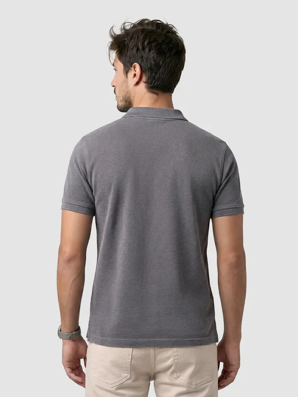 Grey Acid Wash Polo T-shirt