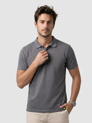 Grey Acid Wash Polo T-shirt