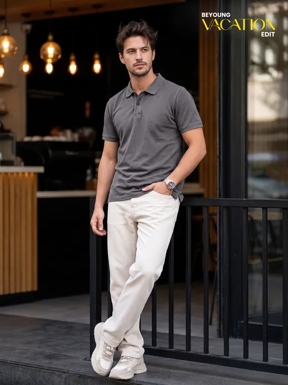 Grey Acid Wash Polo T-shirt