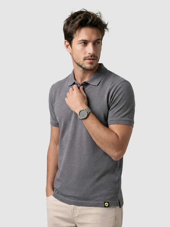 Grey Acid Wash Polo T-shirt