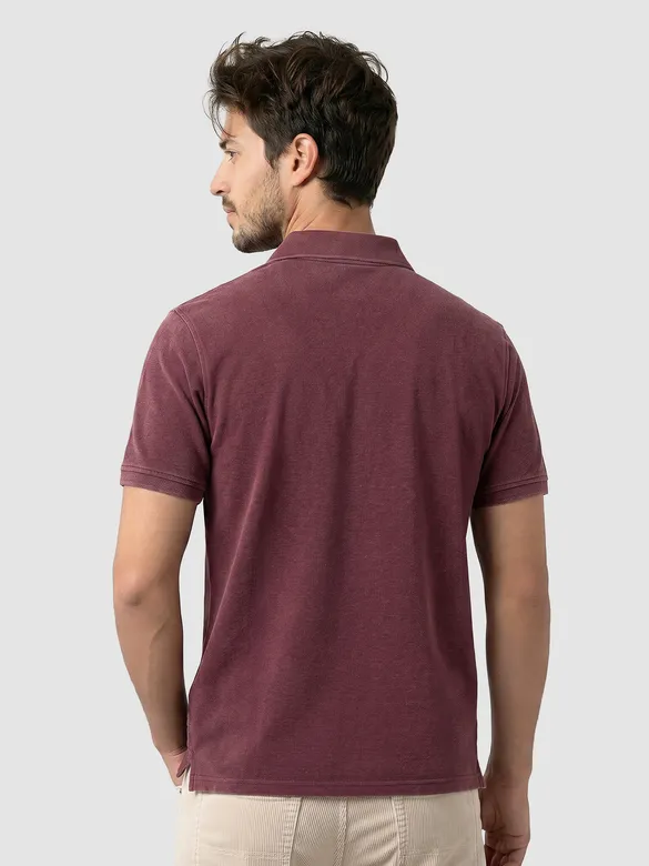 Maroon Acid Wash Polo T-shirt