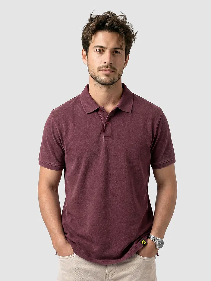 Maroon Acid Wash Polo T-shirt
