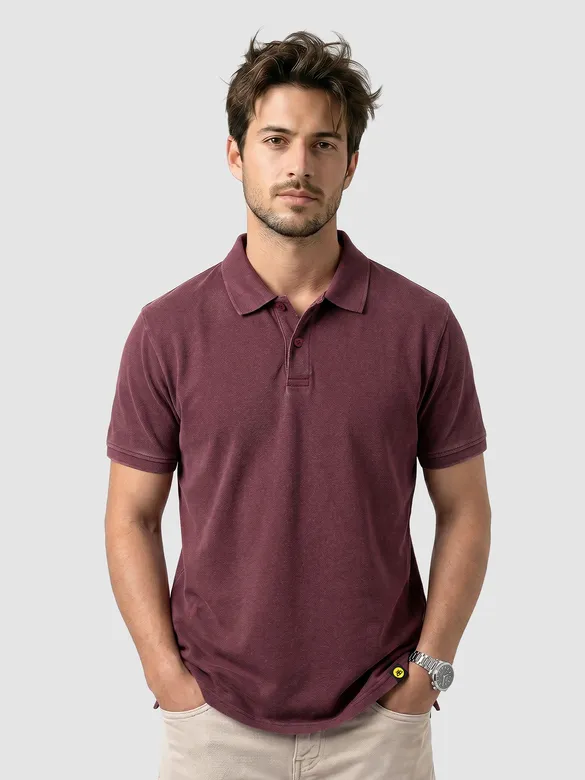 Maroon Acid Wash Polo T-shirt