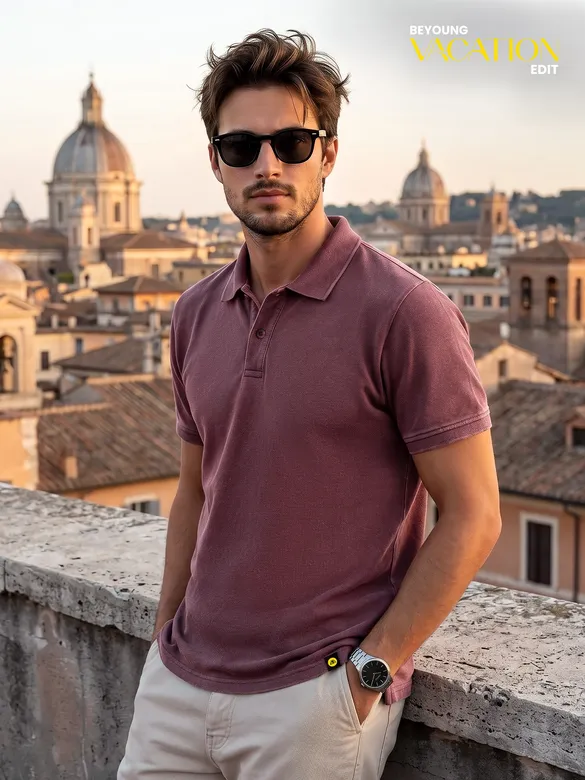Maroon Acid Wash Polo T-shirt