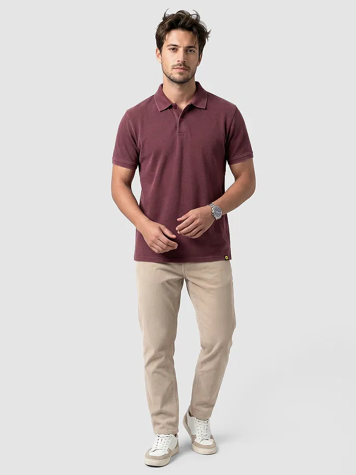 Maroon Acid Wash Polo T-shirt