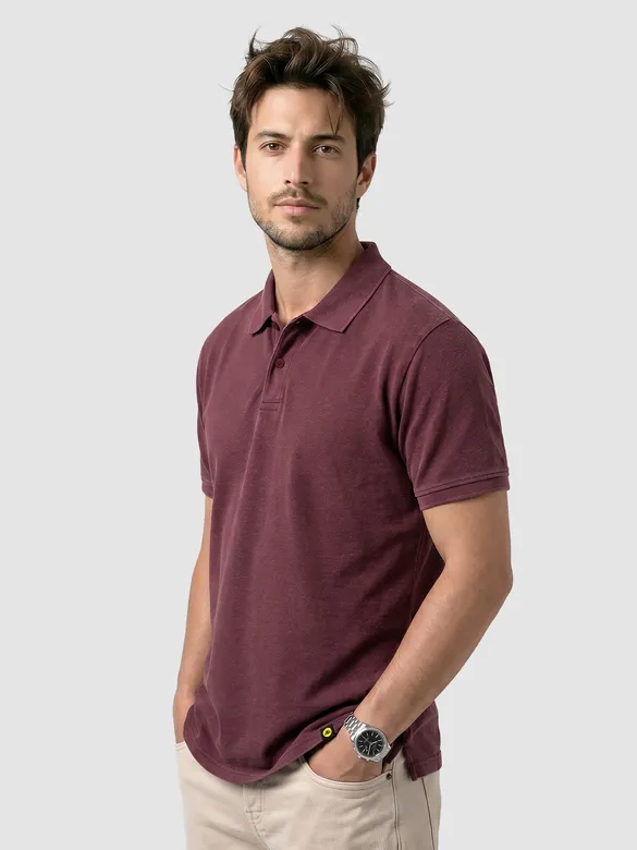 Maroon Acid Wash Polo T-shirt