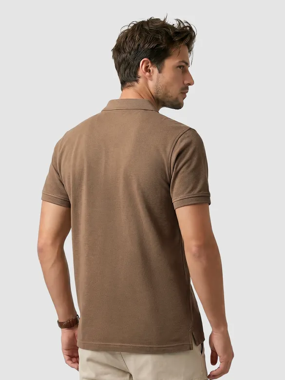 Sand Brown Acid Wash Polo T-shirt