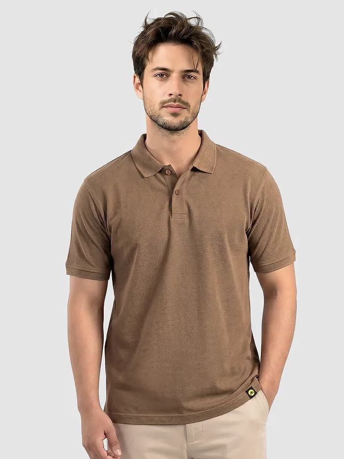 Sand Brown Acid Wash Polo T-shirt
