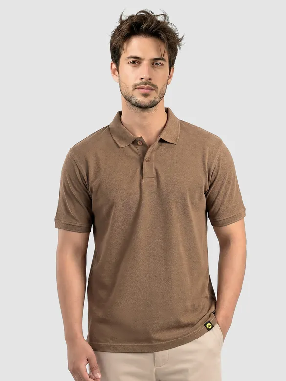Sand Brown Acid Wash Polo T-shirt