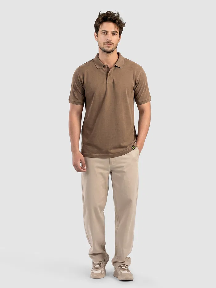Sand Brown Acid Wash Polo T-shirt