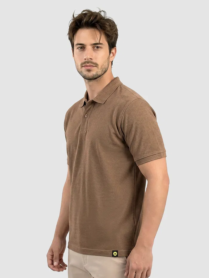 Sand Brown Acid Wash Polo T-shirt