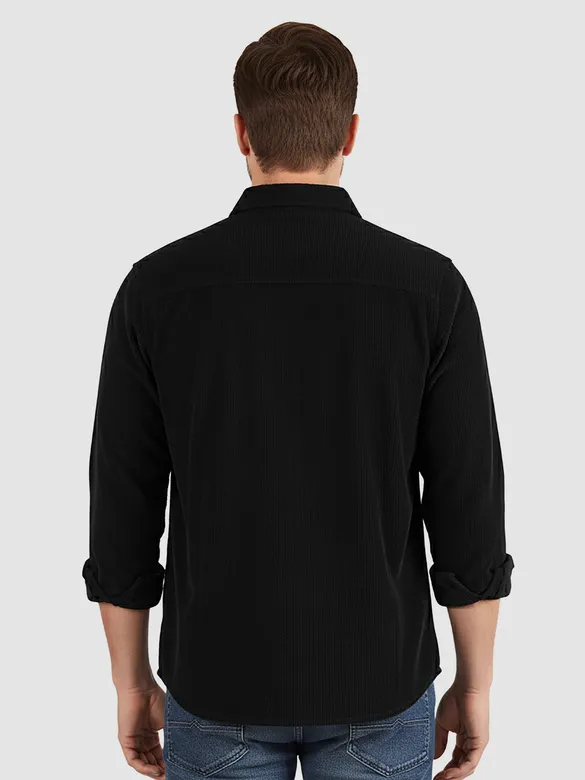 Black Dual Pocket Corduroy Shirt