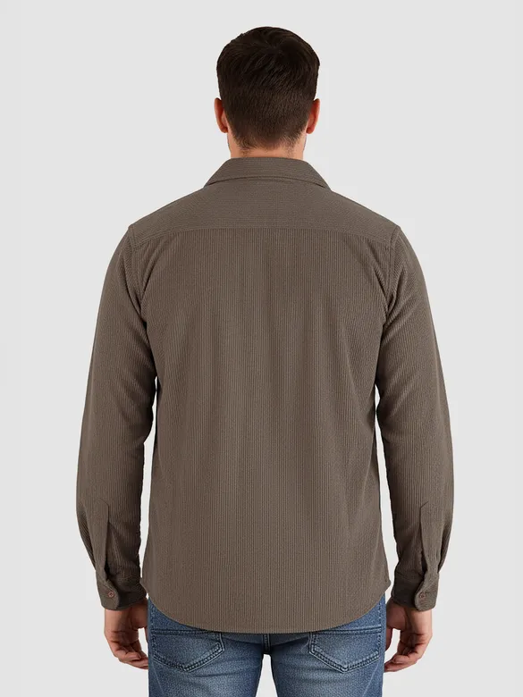 Charcoal Brown Dual Pocket Corduroy Shirt