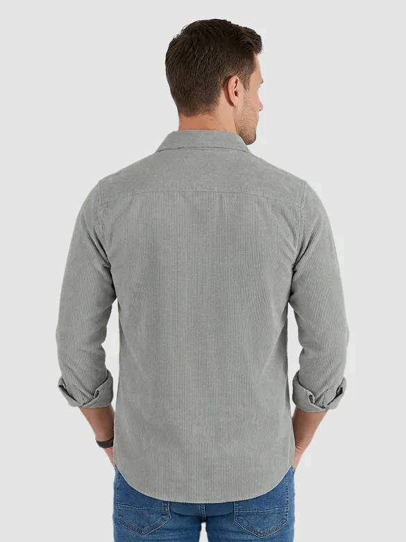Stone Grey Dual Pocket Corduroy Shirt