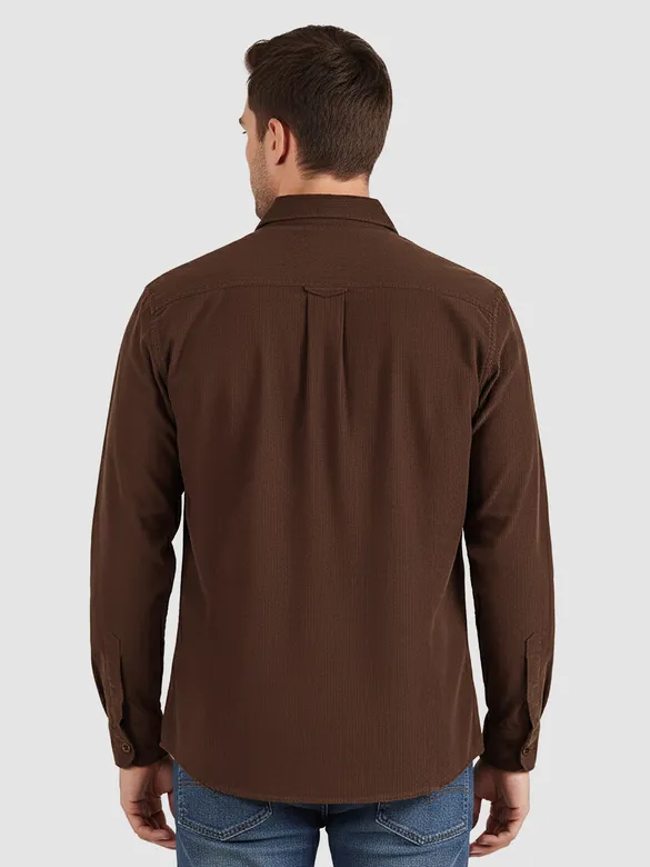 Brown Solid Corduroy Shirt
