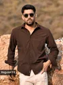 Brown Solid Corduroy Shirt