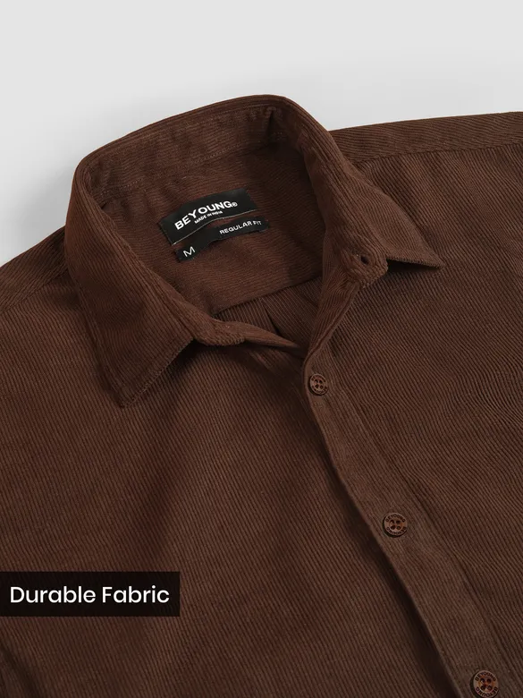 Brown Solid Corduroy Shirt