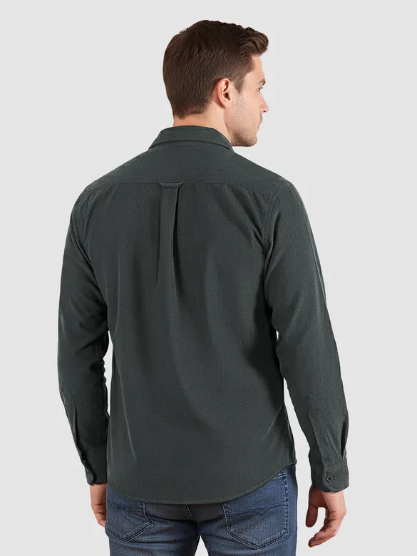 Dark Grey Solid Corduroy Shirt