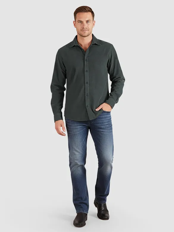 Dark Grey Solid Corduroy Shirt