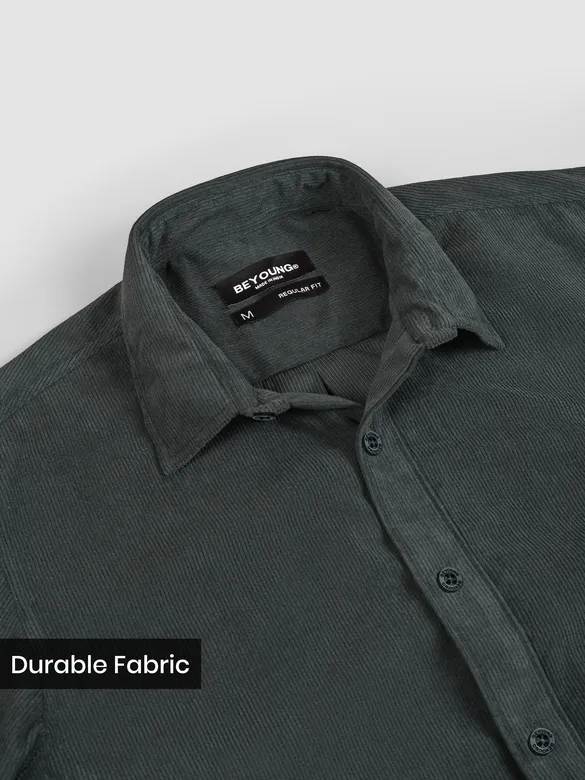 Dark Grey Solid Corduroy Shirt