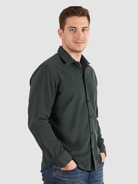 Dark Grey Solid Corduroy Shirt