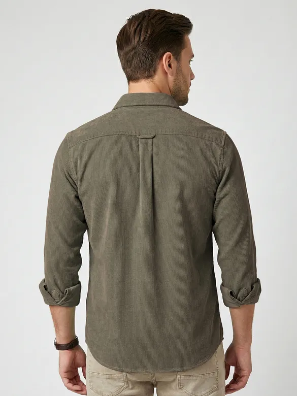Dusty Olive Solid Corduroy Shirt