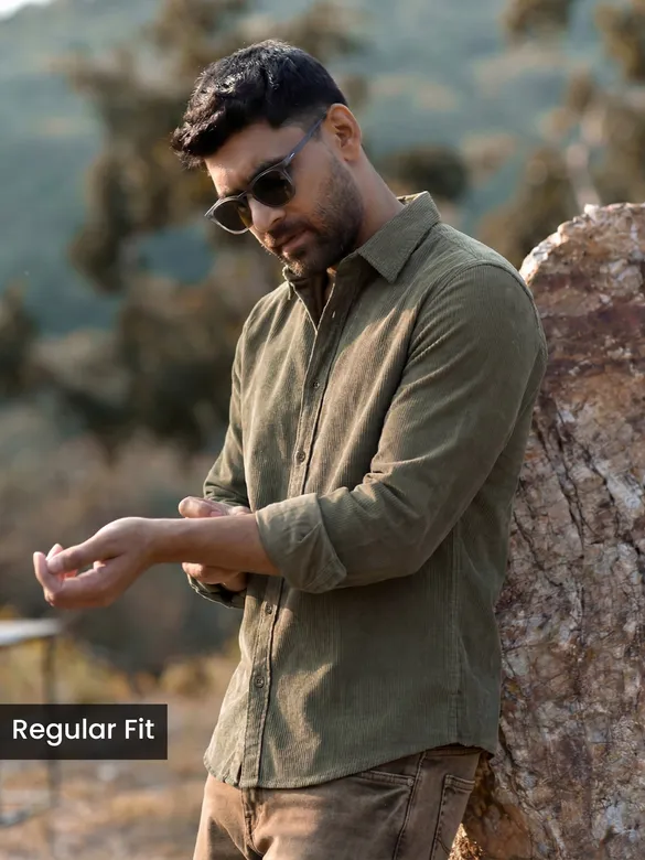 Dusty Olive Solid Corduroy Shirt