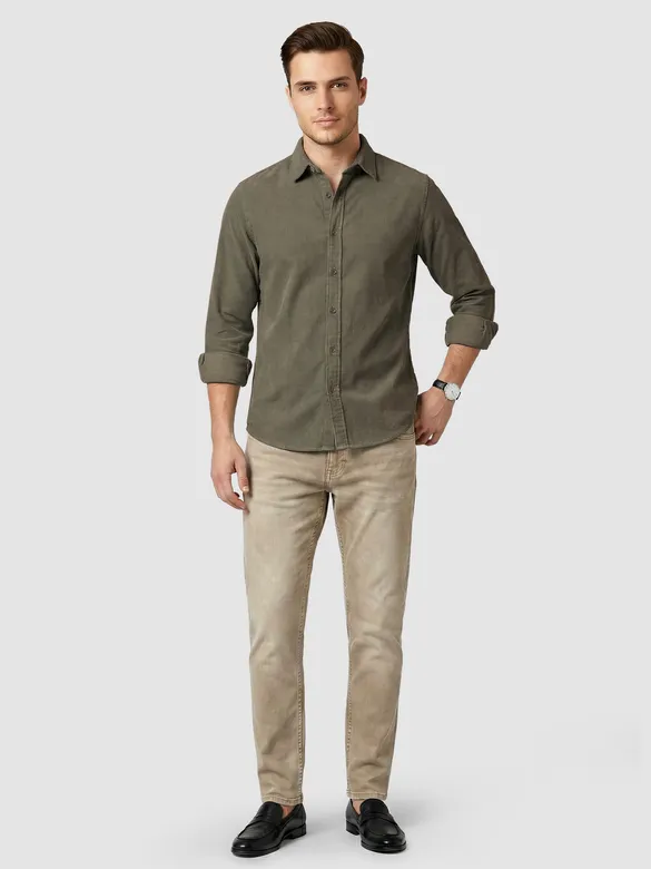 Dusty Olive Solid Corduroy Shirt