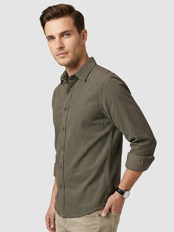 Dusty Olive Solid Corduroy Shirt