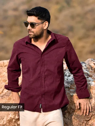 Maroon Solid Corduroy Shirt
