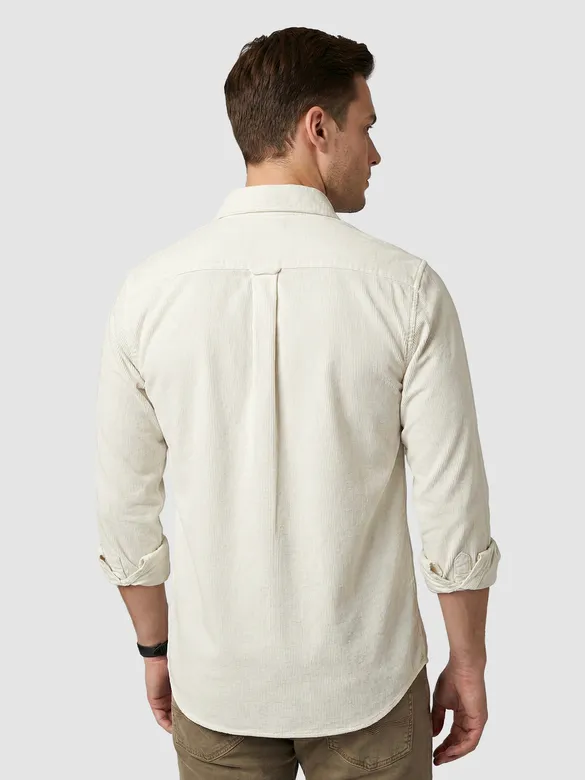 Off White Solid Corduroy Shirt