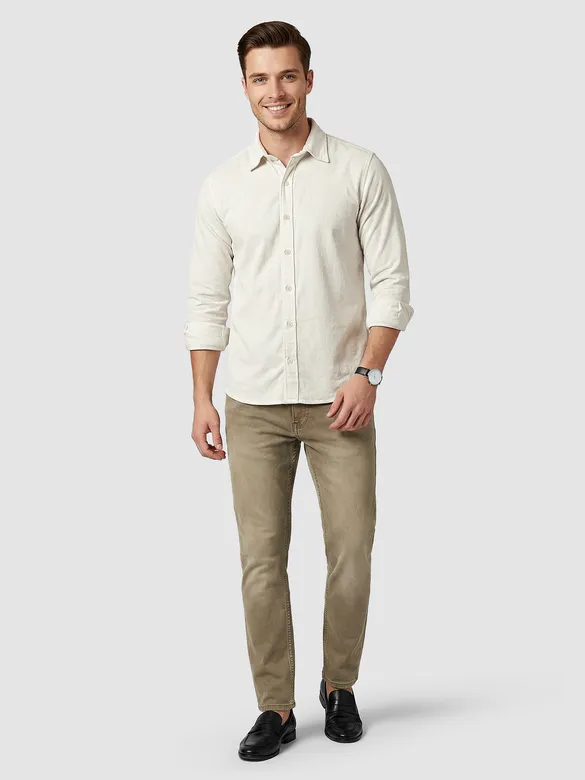 Off White Solid Corduroy Shirt