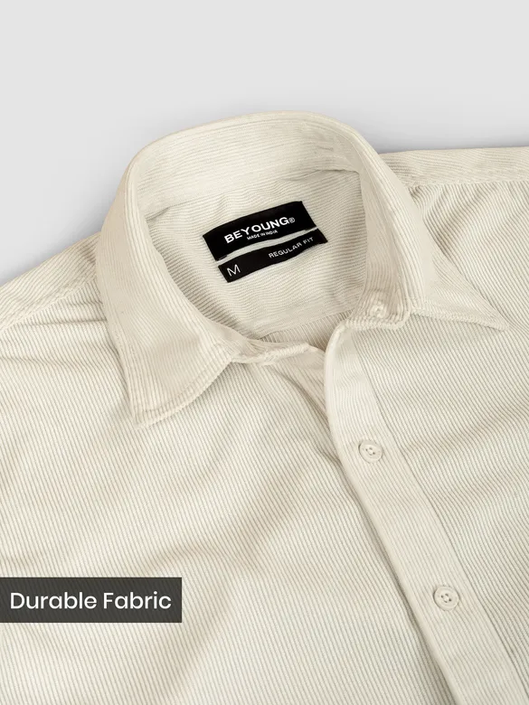 Off White Solid Corduroy Shirt