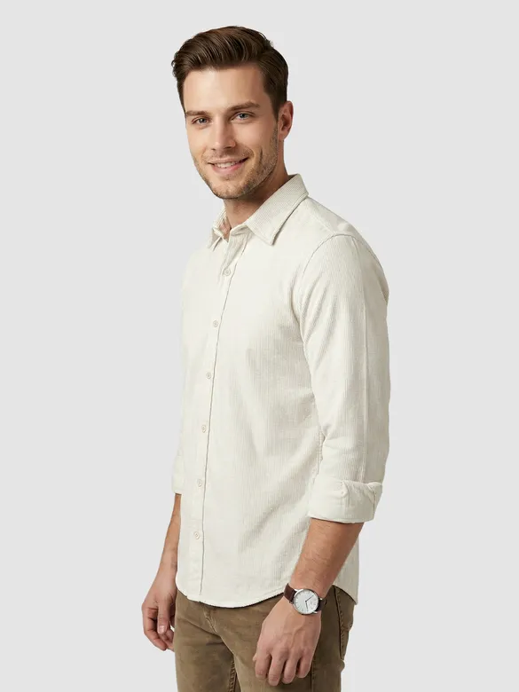 Off White Solid Corduroy Shirt