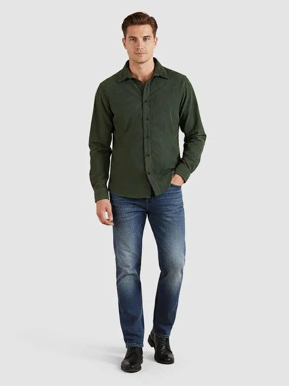 Olive Green Solid Corduroy Shirt