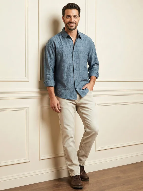 Airforce Blue Textured Jacquard Shirt