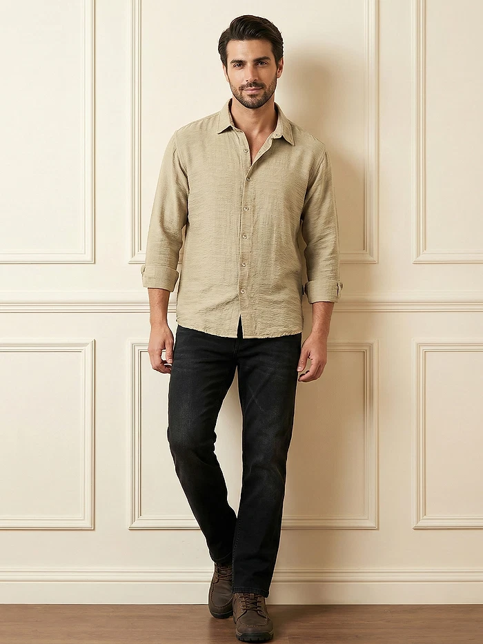 Beige Crinkled Shirt