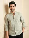 Beige Mandarin Collar Textured Shirt