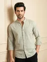 Beige Mandarin Collar Textured Shirt