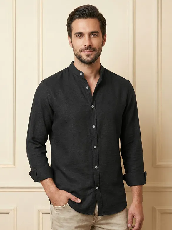 Black Breezy Stand Collar Shirt
