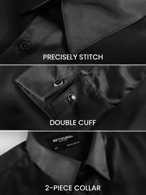 Black Double Cuff Satin Shirt