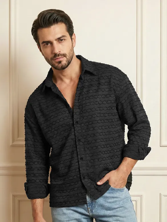 Black Fur Wave Textured Shirt