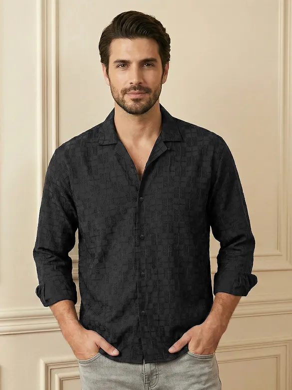 Black Jacquard Cuban Shirt
